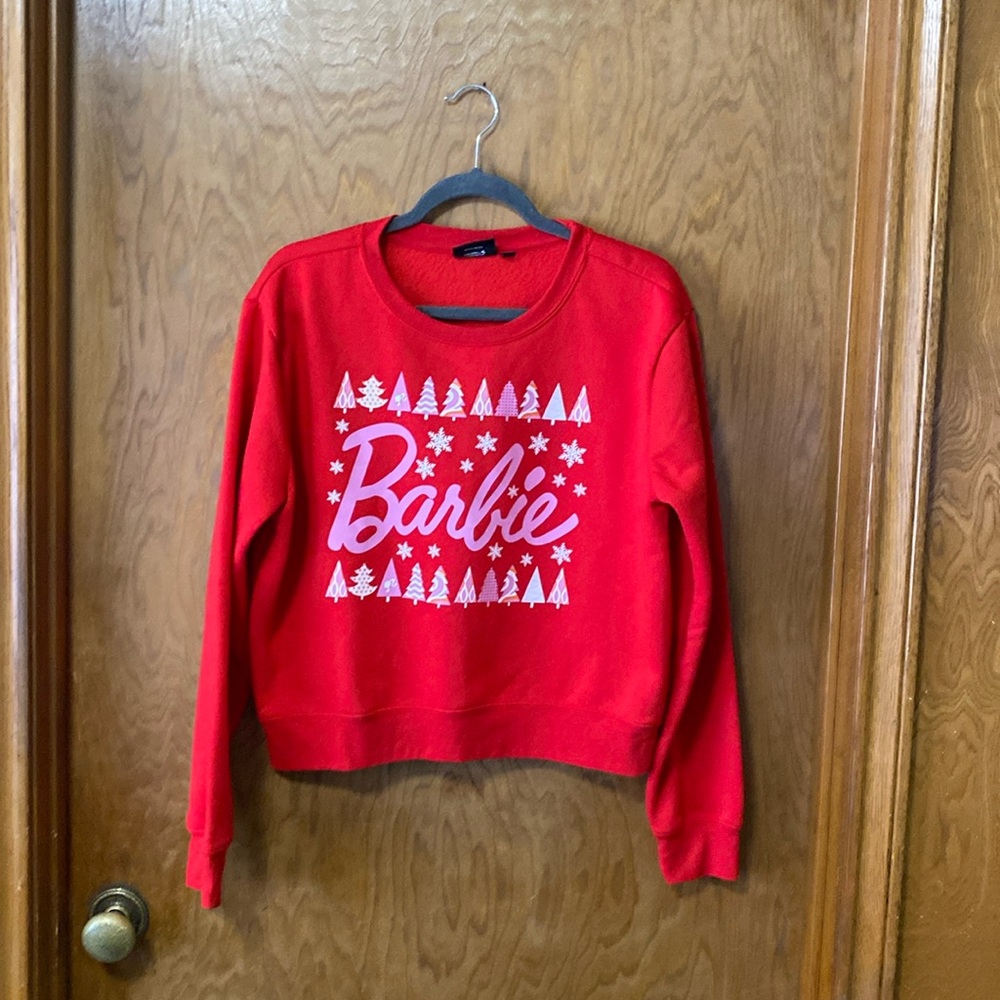 Barbie Women’s XL Red Sweatshirt with adorable Christmas trees